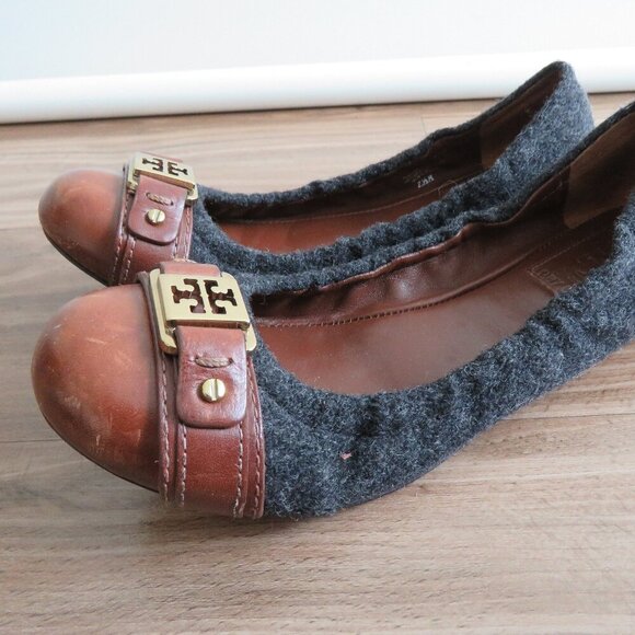 TORY BURCH Ambrose Sienna Flannel Wool Cap Toe Flats Shoes Officecore Academia - Picture 2 of 14